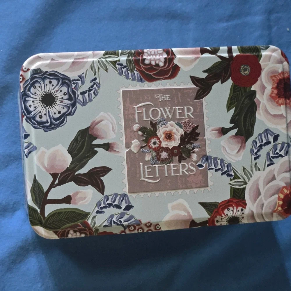 The Flower Letter Floral Botanical Decorative Storage Tin Box Sage Green Vintage